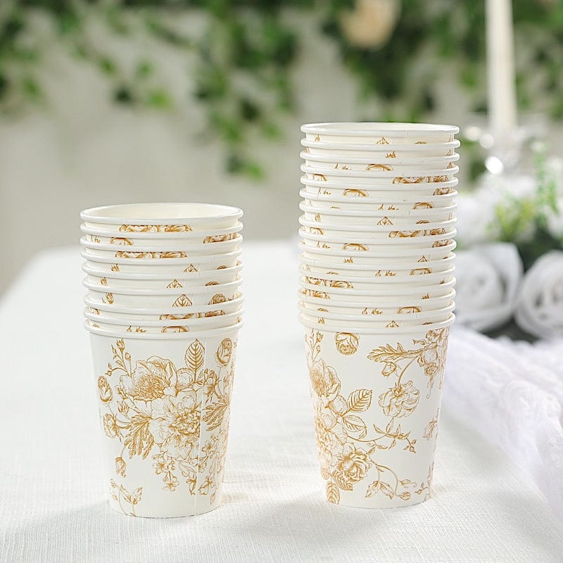 24 White Disposable French Toile Print Paper Cups