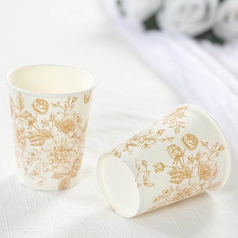 24 White Disposable French Toile Print Paper Cups