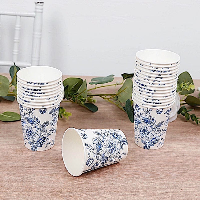 50 White Disposable French Toile Print Paper Cups