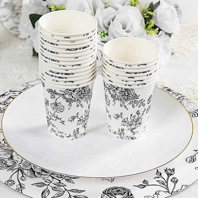 50 White Disposable French Toile Print Paper Cups