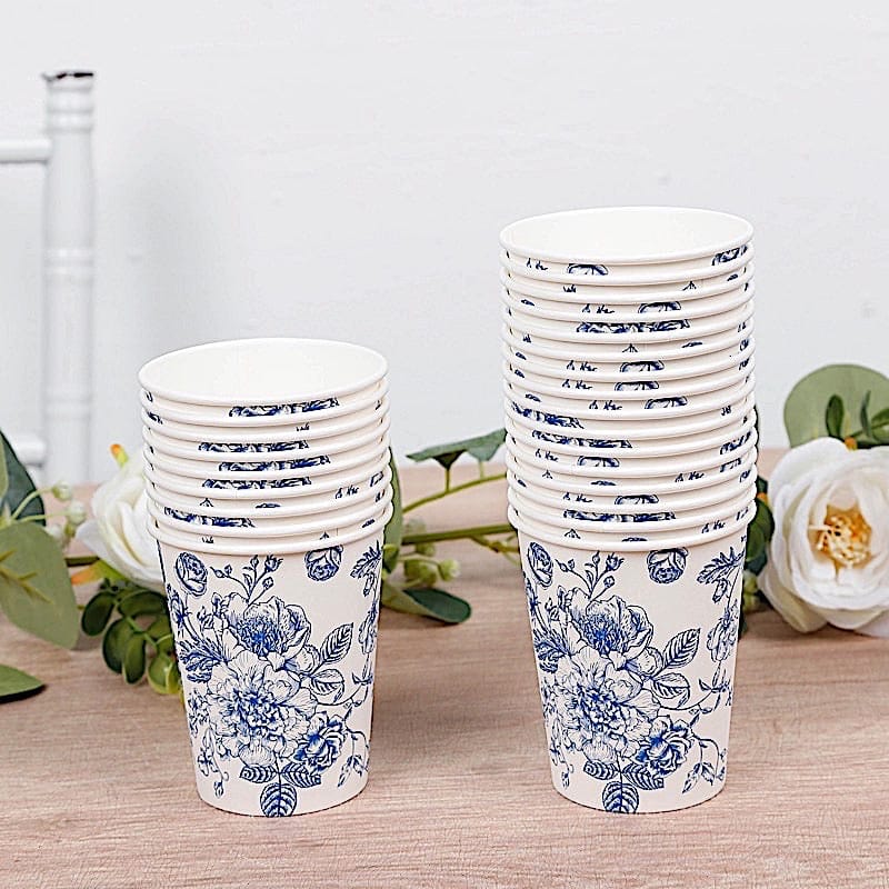 50 White Disposable French Toile Print Paper Cups