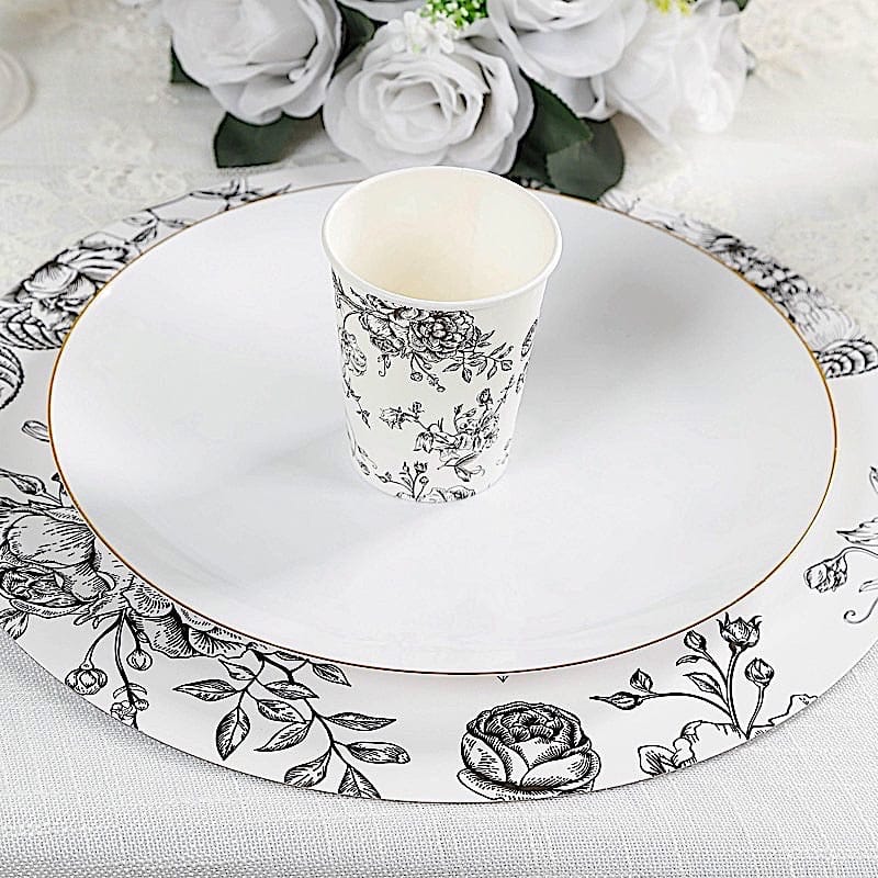 50 White Disposable French Toile Print Paper Cups