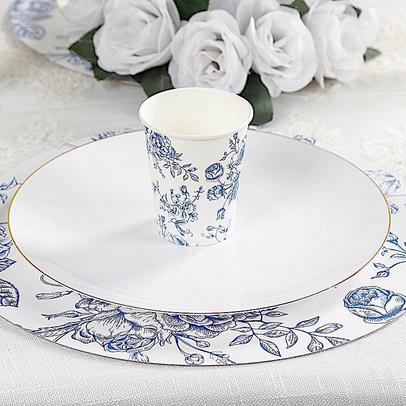 50 White Disposable French Toile Print Paper Cups