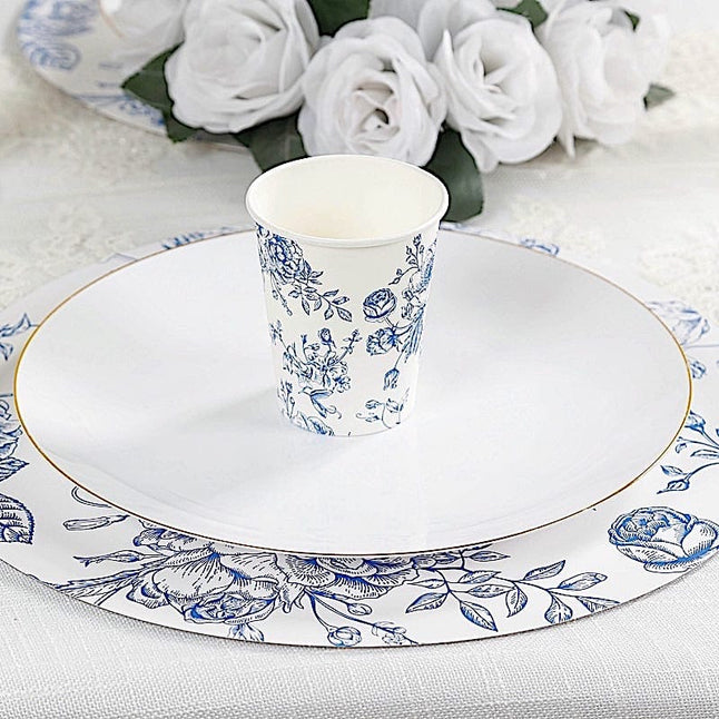 50 White Disposable French Toile Print Paper Cups