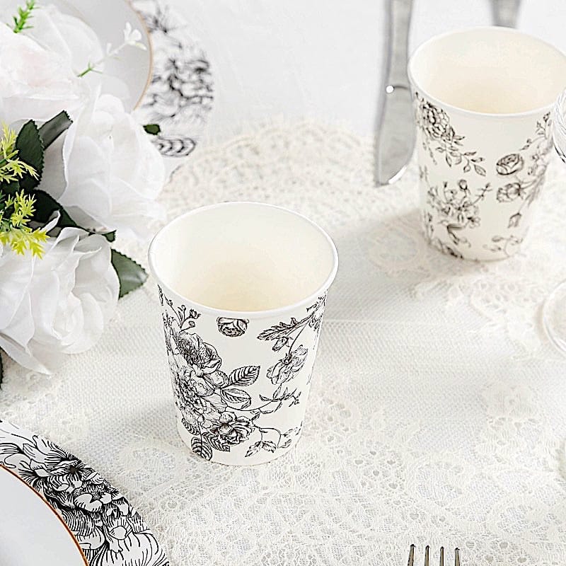 50 White Disposable French Toile Print Paper Cups