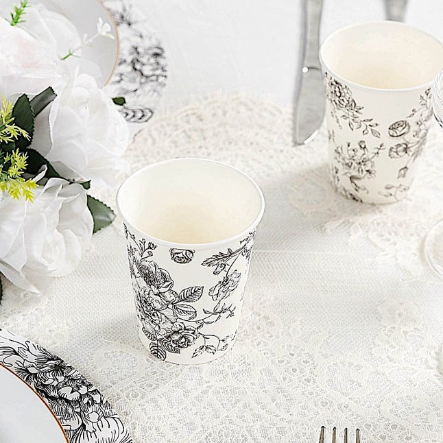 50 White Disposable French Toile Print Paper Cups