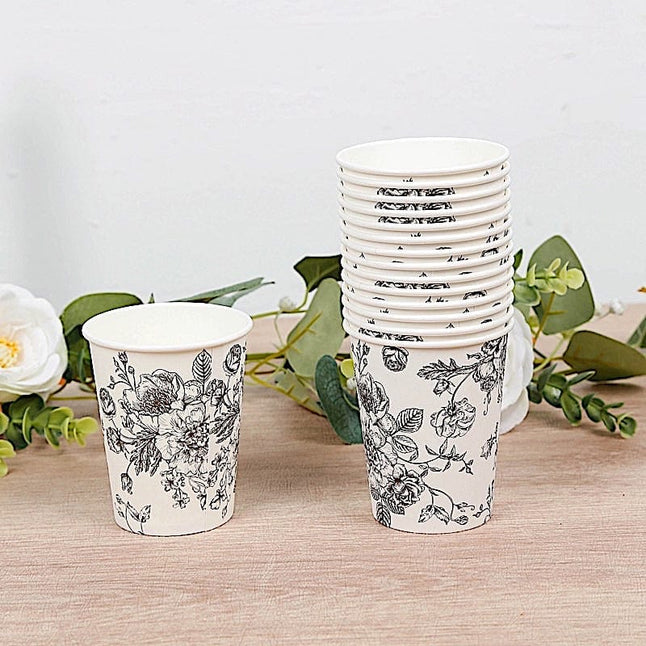 50 White Disposable French Toile Print Paper Cups