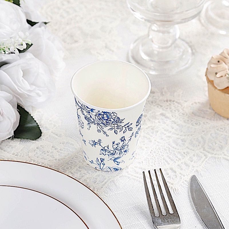 50 White Disposable French Toile Print Paper Cups