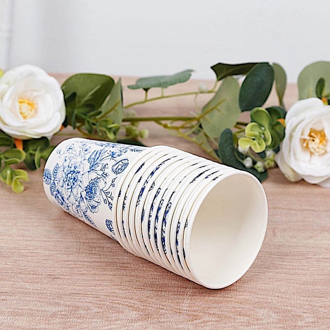 50 White Disposable French Toile Print Paper Cups