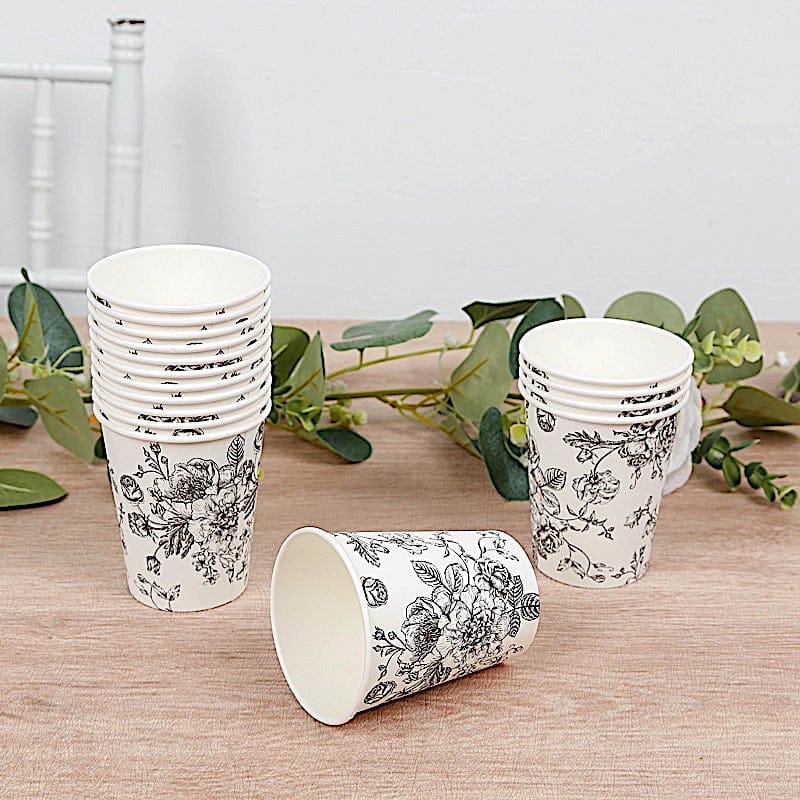 50 White Disposable French Toile Print Paper Cups