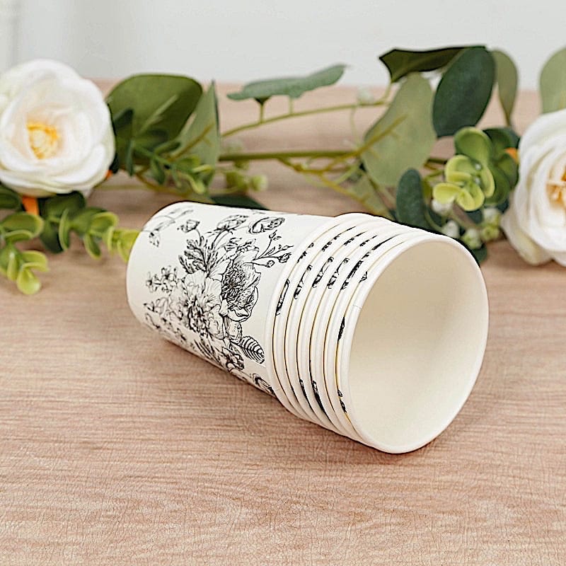 50 White Disposable French Toile Print Paper Cups