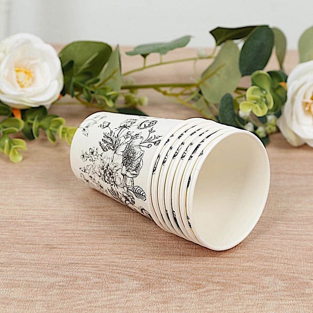 50 White Disposable French Toile Print Paper Cups