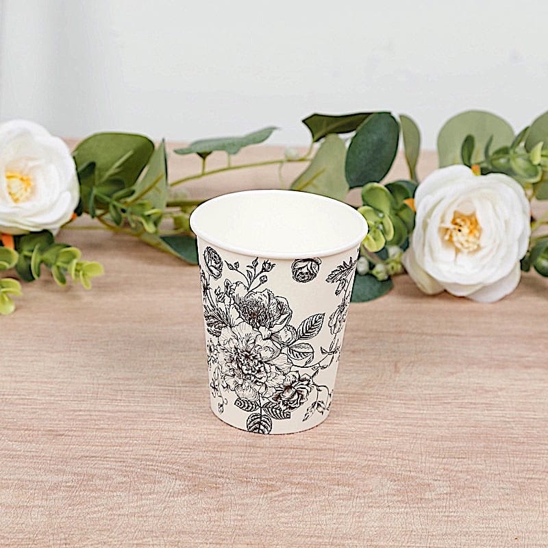 50 White Disposable French Toile Print Paper Cups