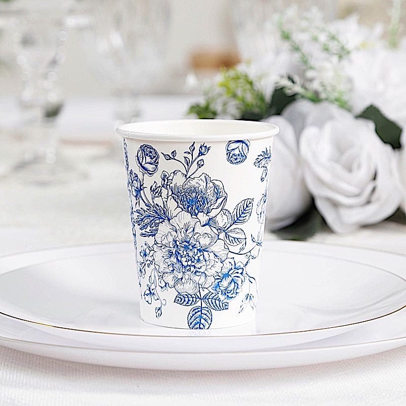 50 White Disposable French Toile Print Paper Cups