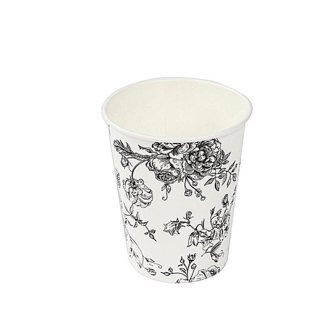 50 White Disposable French Toile Print Paper Cups