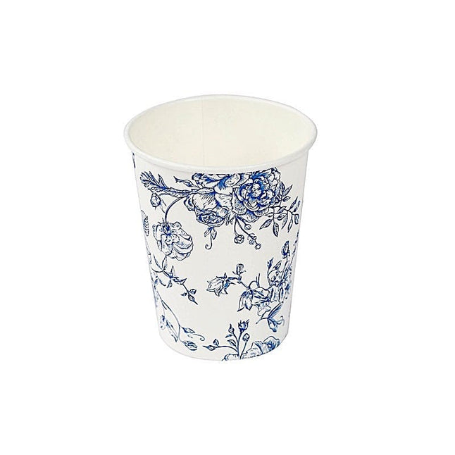 50 White Disposable French Toile Print Paper Cups