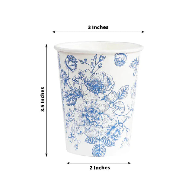 50 White Disposable French Toile Print Paper Cups