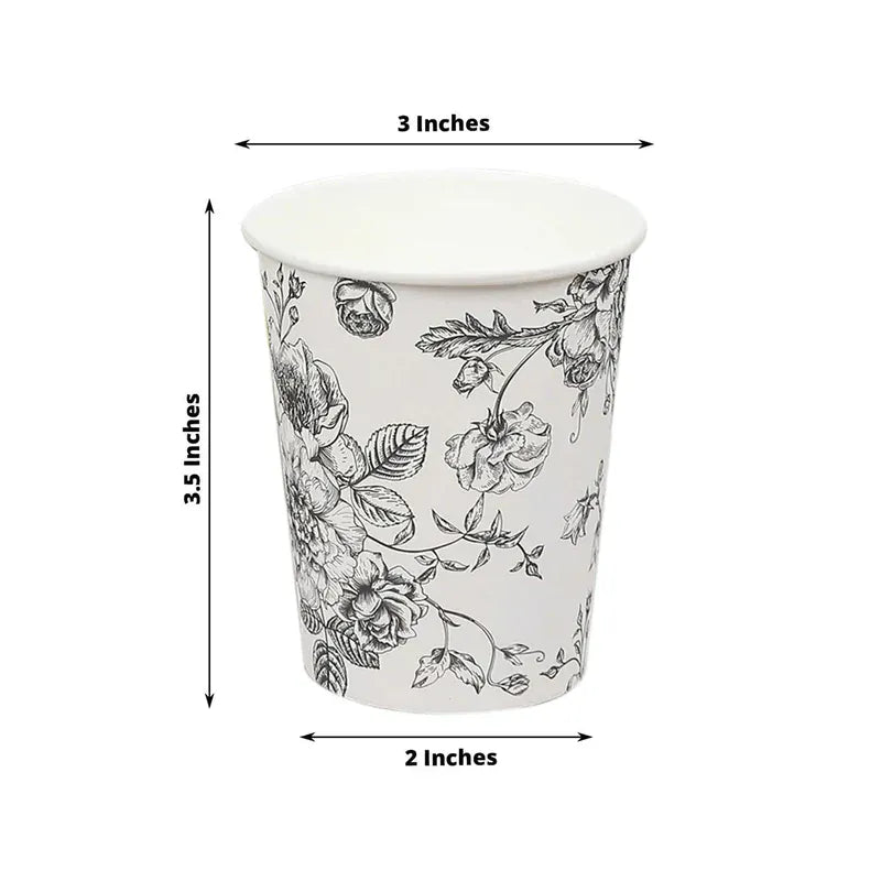 50 White Disposable French Toile Print Paper Cups