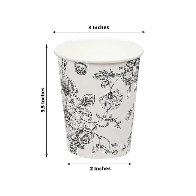 50 White Disposable French Toile Print Paper Cups