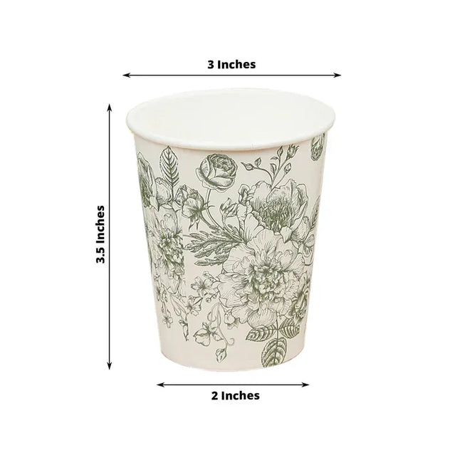50 White Disposable French Toile Print Paper Cups