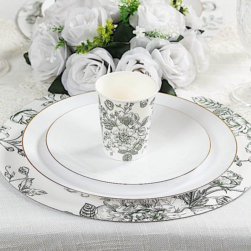 50 White Disposable French Toile Print Paper Cups