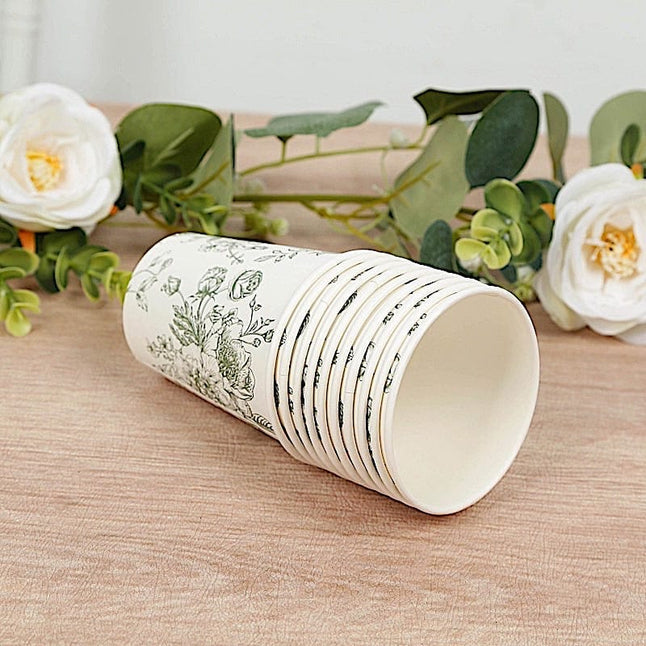 50 White Disposable French Toile Print Paper Cups