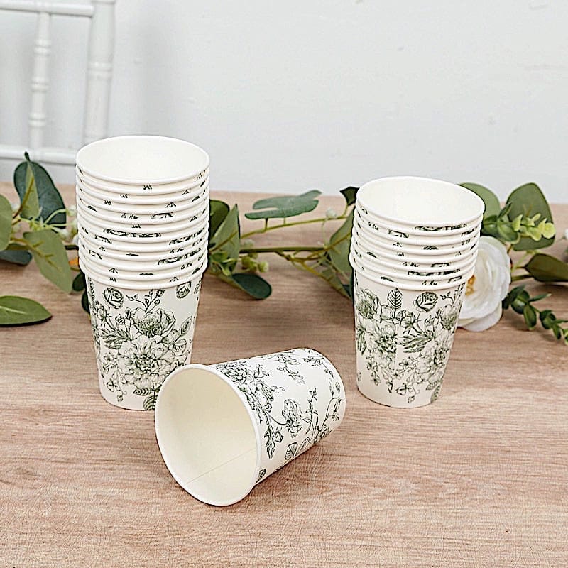 50 White Disposable French Toile Print Paper Cups