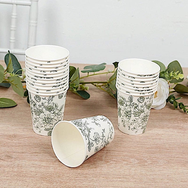 50 White Disposable French Toile Print Paper Cups