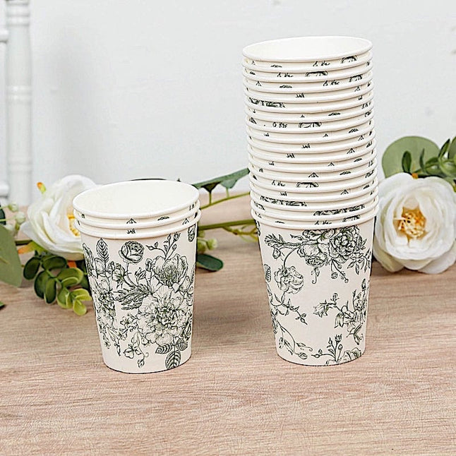 50 White Disposable French Toile Print Paper Cups