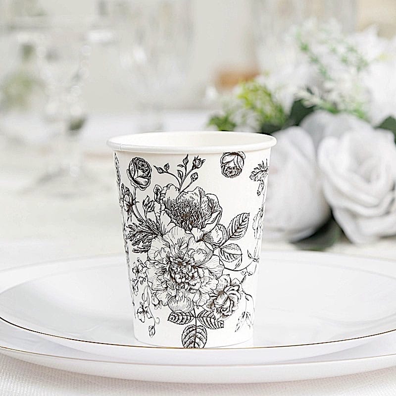 50 White Disposable French Toile Print Paper Cups