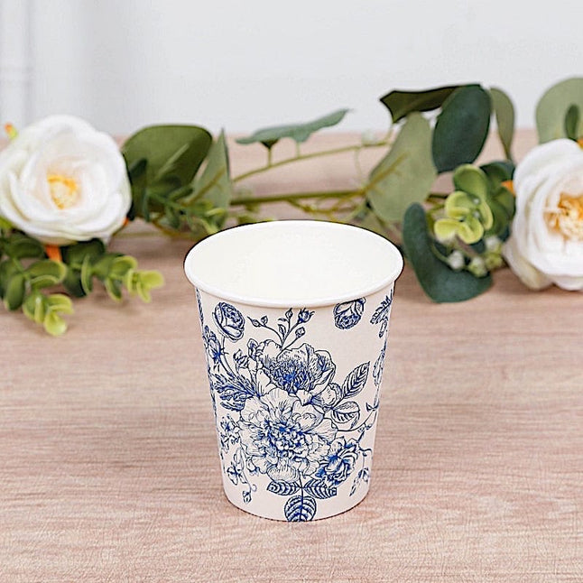 50 White Disposable French Toile Print Paper Cups