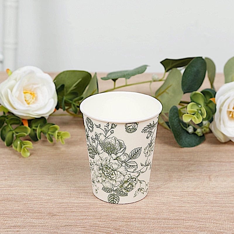 50 White Disposable French Toile Print Paper Cups