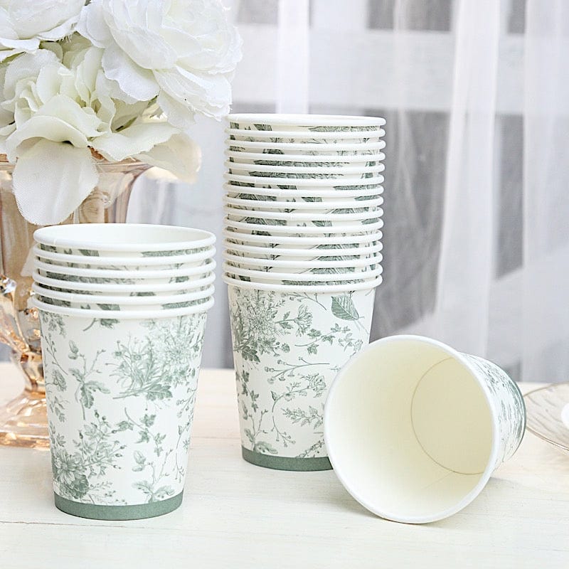 24 White Sage Green 9 oz French Toile Paper Cups