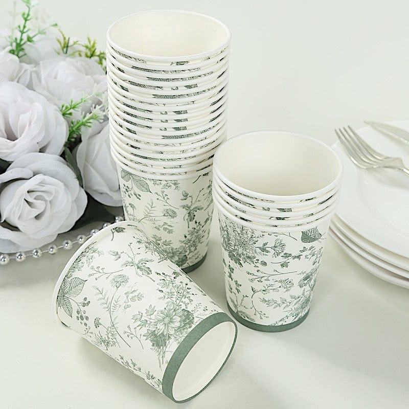 24 White Sage Green 9 oz French Toile Paper Cups