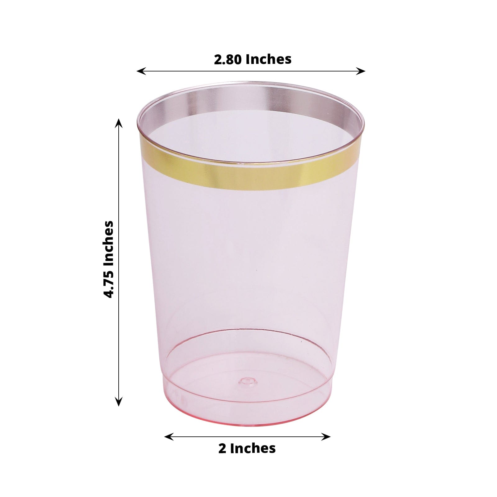 25 Crystal Blush 10 oz Disposable Plastic Cups with Gold Trim