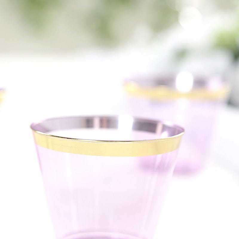 25 Pack 9 oz Plastiс Party Cups with Gold Rim