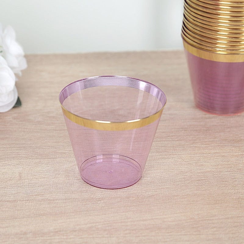25 Pack 9 oz Plastiс Party Cups with Gold Rim