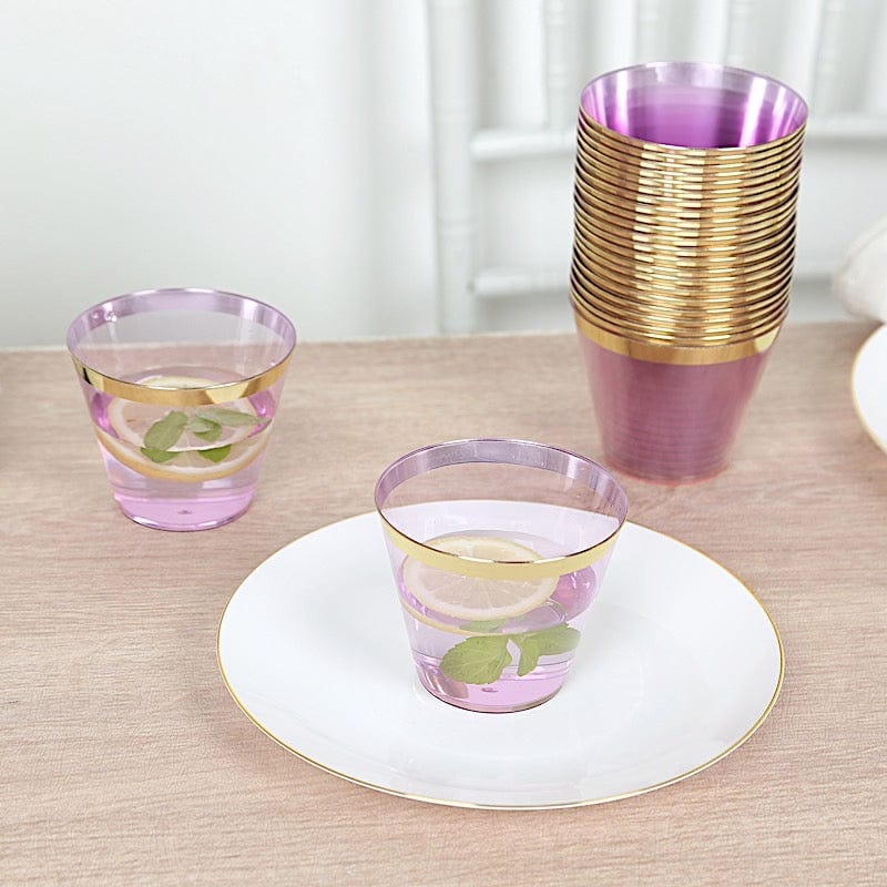 25 Pack 9 oz Plastiс Party Cups with Gold Rim
