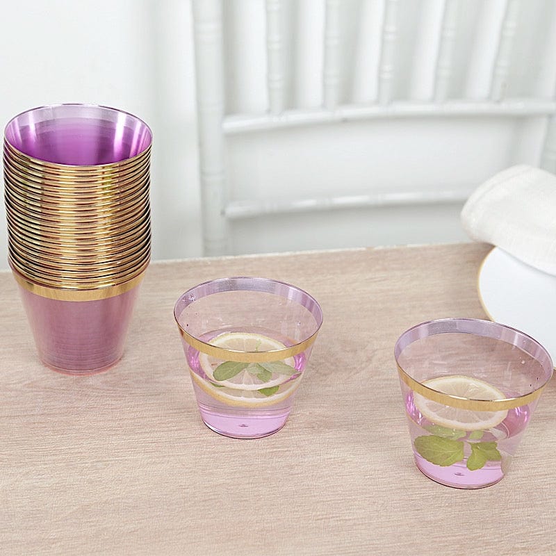 25 Pack 9 oz Plastiс Party Cups with Gold Rim