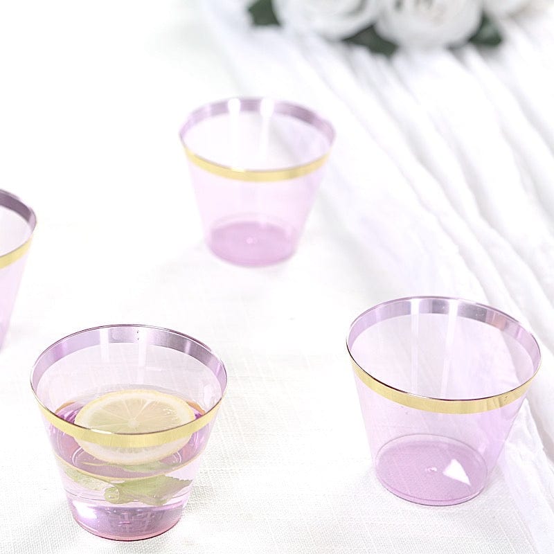 25 Pack 9 oz Plastiс Party Cups with Gold Rim