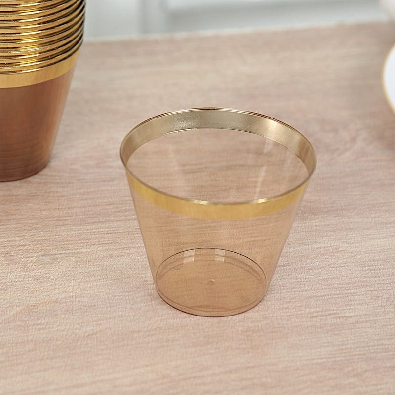 25 Pack 9 oz Plastiс Party Cups with Gold Rim