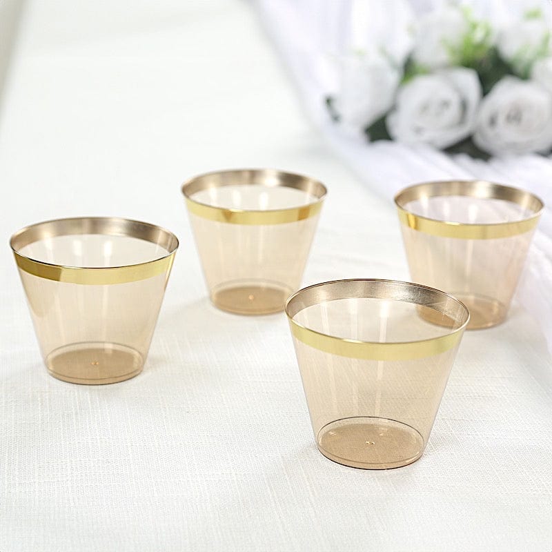 25 Pack 9 oz Plastiс Party Cups with Gold Rim