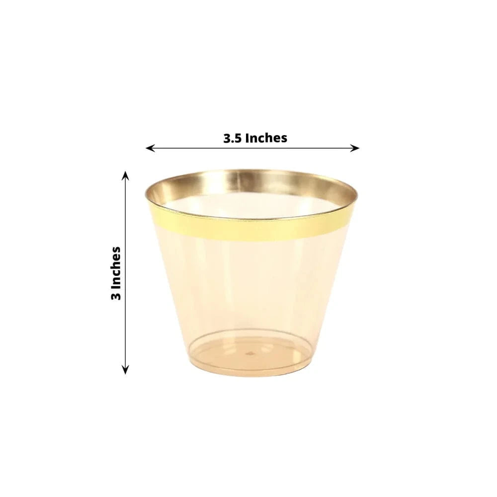 25 Pack 9 oz Plastiс Party Cups with Gold Rim