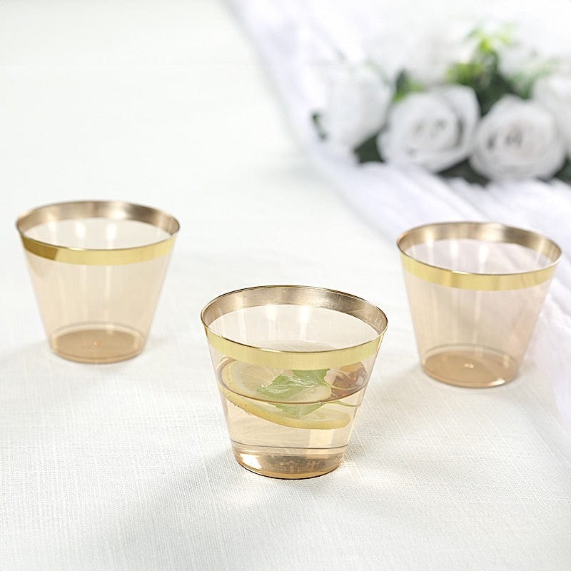 25 Pack 9 oz Plastiс Party Cups with Gold Rim