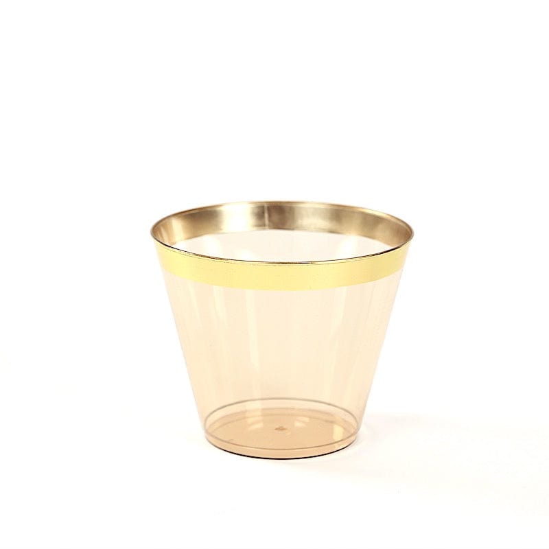 25 Pack 9 oz Plastiс Party Cups with Gold Rim