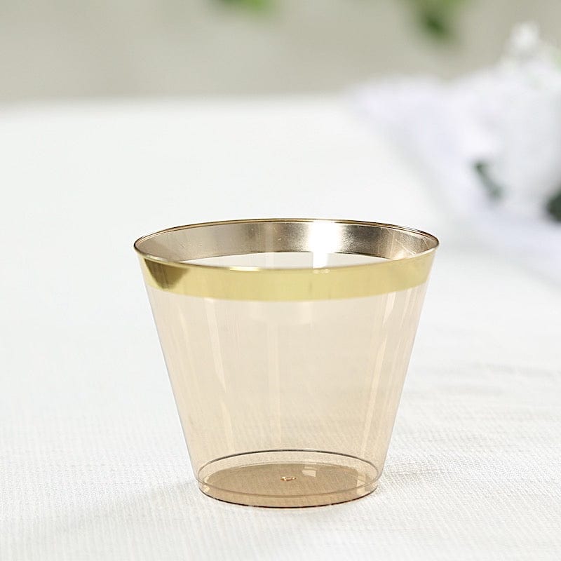 25 Pack 9 oz Plastiс Party Cups with Gold Rim