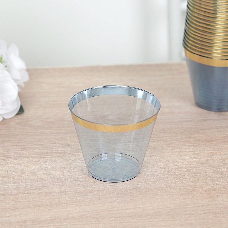 25 Pack 9 oz Plastiс Party Cups with Gold Rim