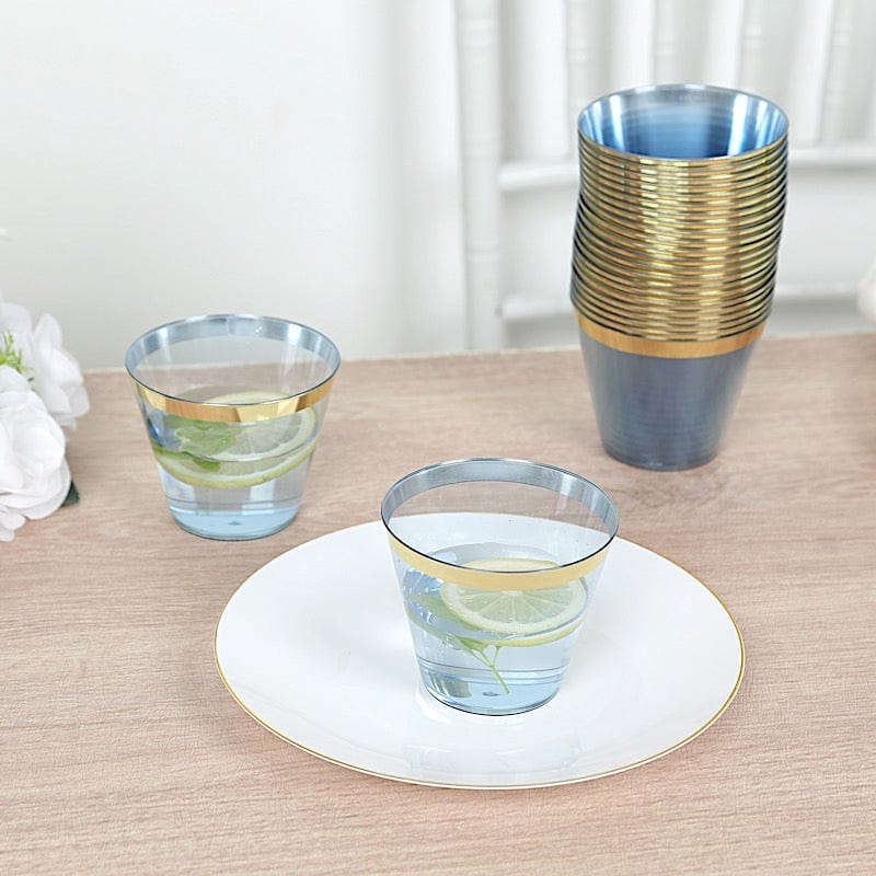 25 Pack 9 oz Plastiс Party Cups with Gold Rim