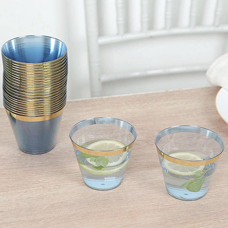 25 Pack 9 oz Plastiс Party Cups with Gold Rim