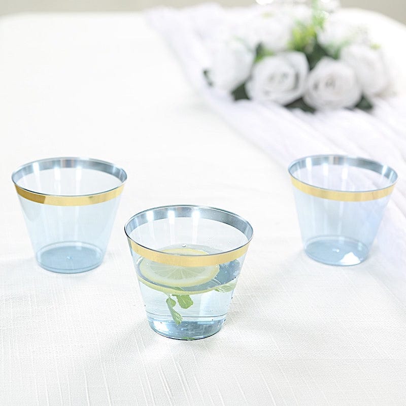 25 Pack 9 oz Plastiс Party Cups with Gold Rim